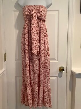 AIFER Pink Floral Cottagecore Garden Party Kentucky Derby Smocked Maxi Dress S